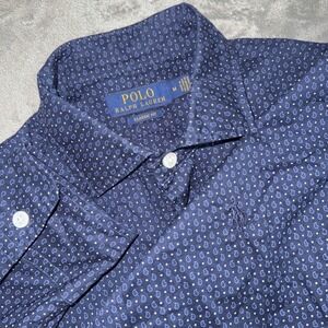 Ralph Lauren Polo Men's Button Down‎ Blue Oxford Shirt Medium Paisley Print EUC